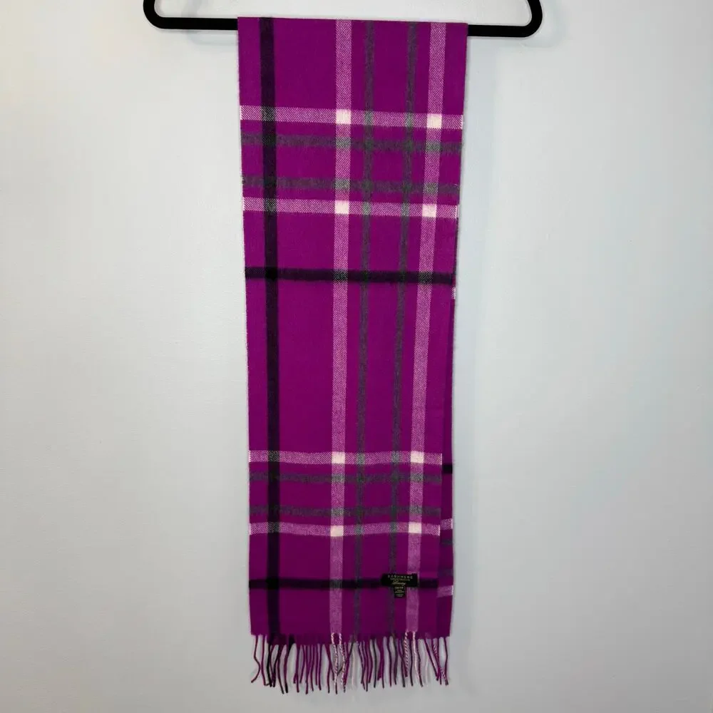 Charter Club Cashmere Purple Checked Scarf Classic Luxury Women's